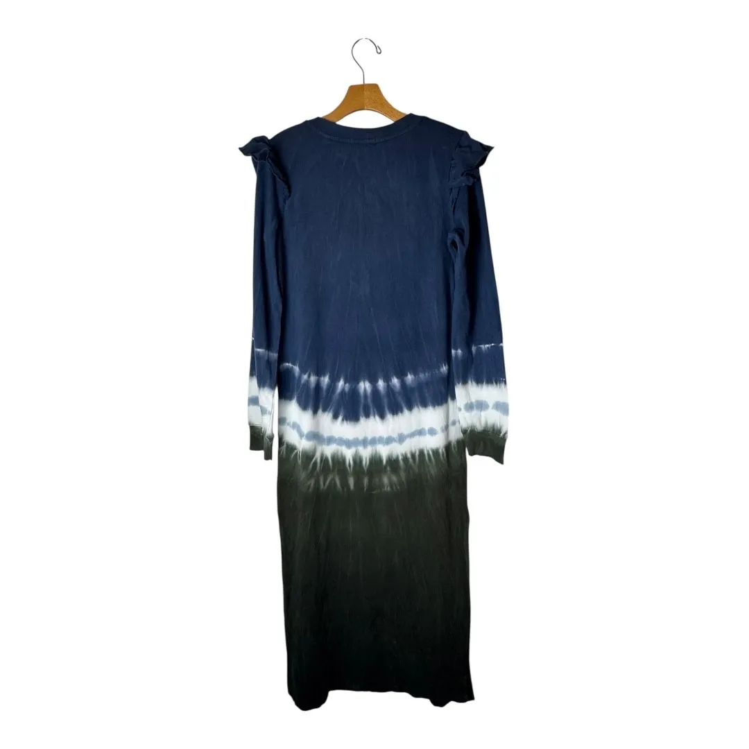 Z Supply Dress Women Medium Blue Tie Dye Long Sleeve Ruffle Henley Maxi NWT‎ - Image 3