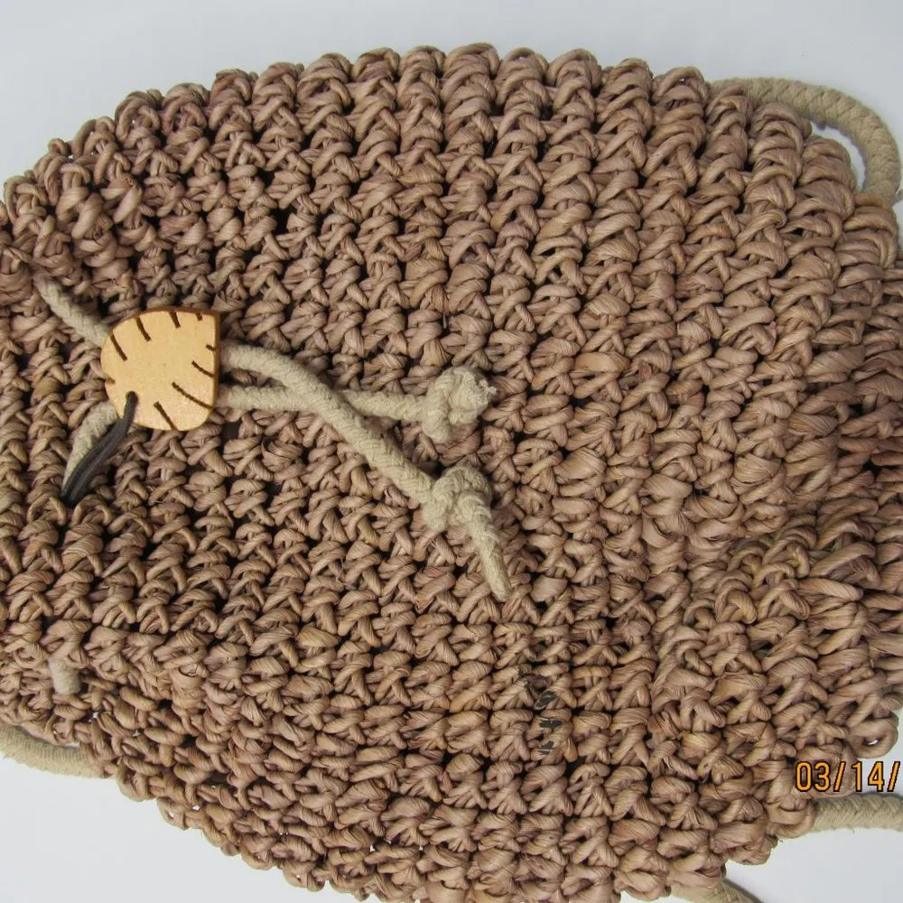 Bohemian Woven Cornhusk Backpack Bucket Bag Drawstring Beachy - Image 4