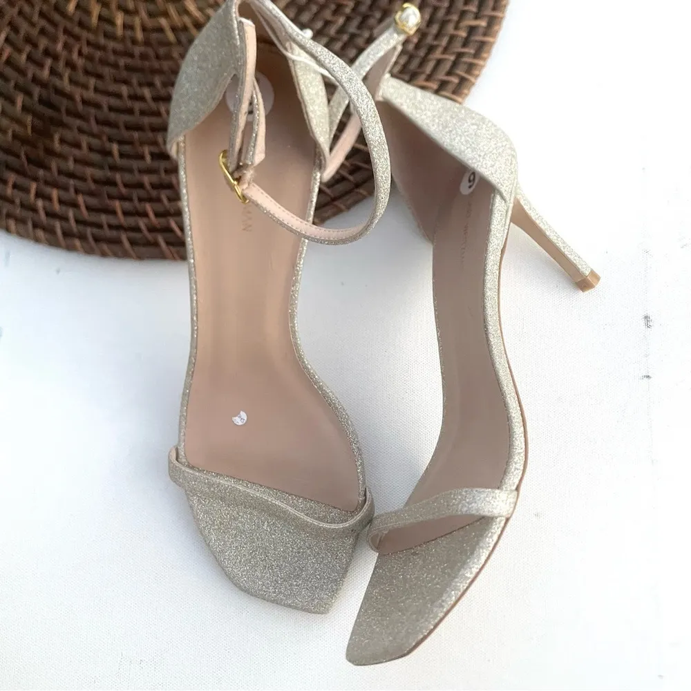 Stuart Weitzman Womens Shoes Heels Gold Glitter Thin Strap Stiletto Size 9 - Image 2