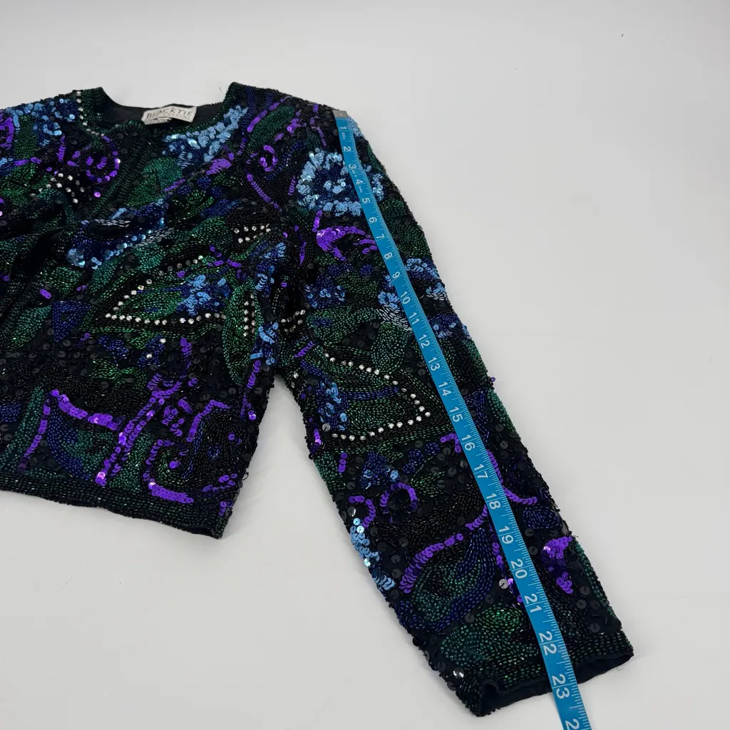 Vintage Oleg Cassini Black Tie Sequin Beaded Silk Blazer Dinner Jacket M - Image 9