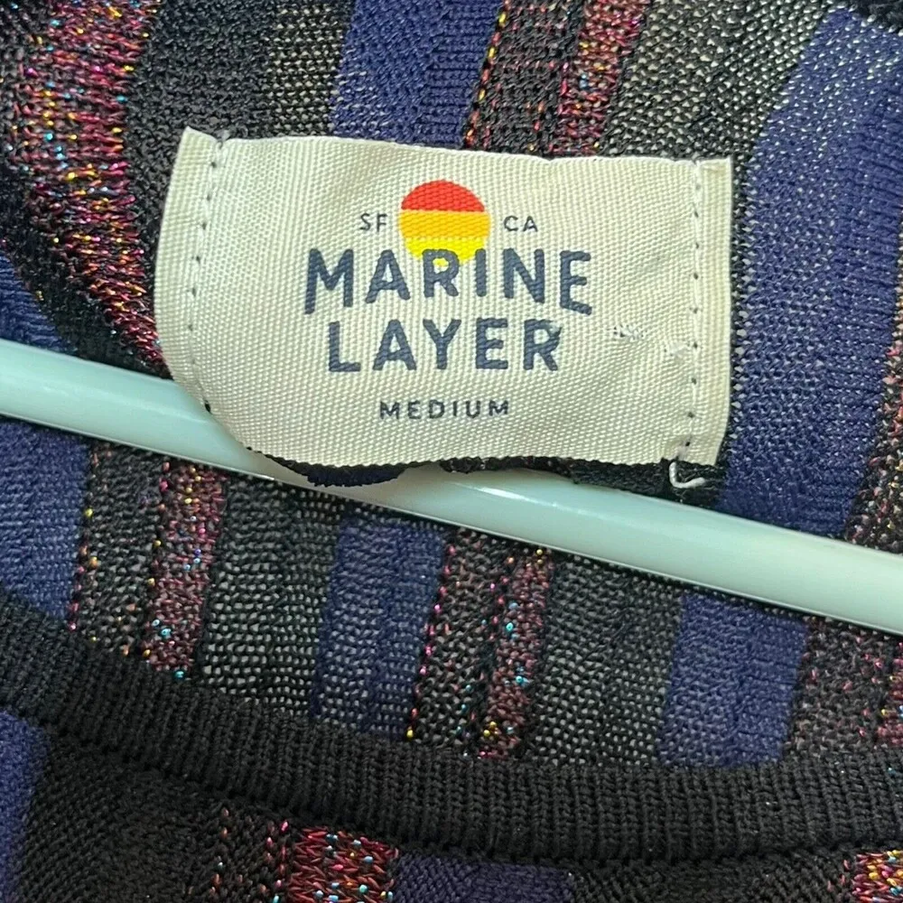 Marine Layer Penny Pleated Midi Dress in Black Rainbow Lurex Women’s Size Medium - Image 9