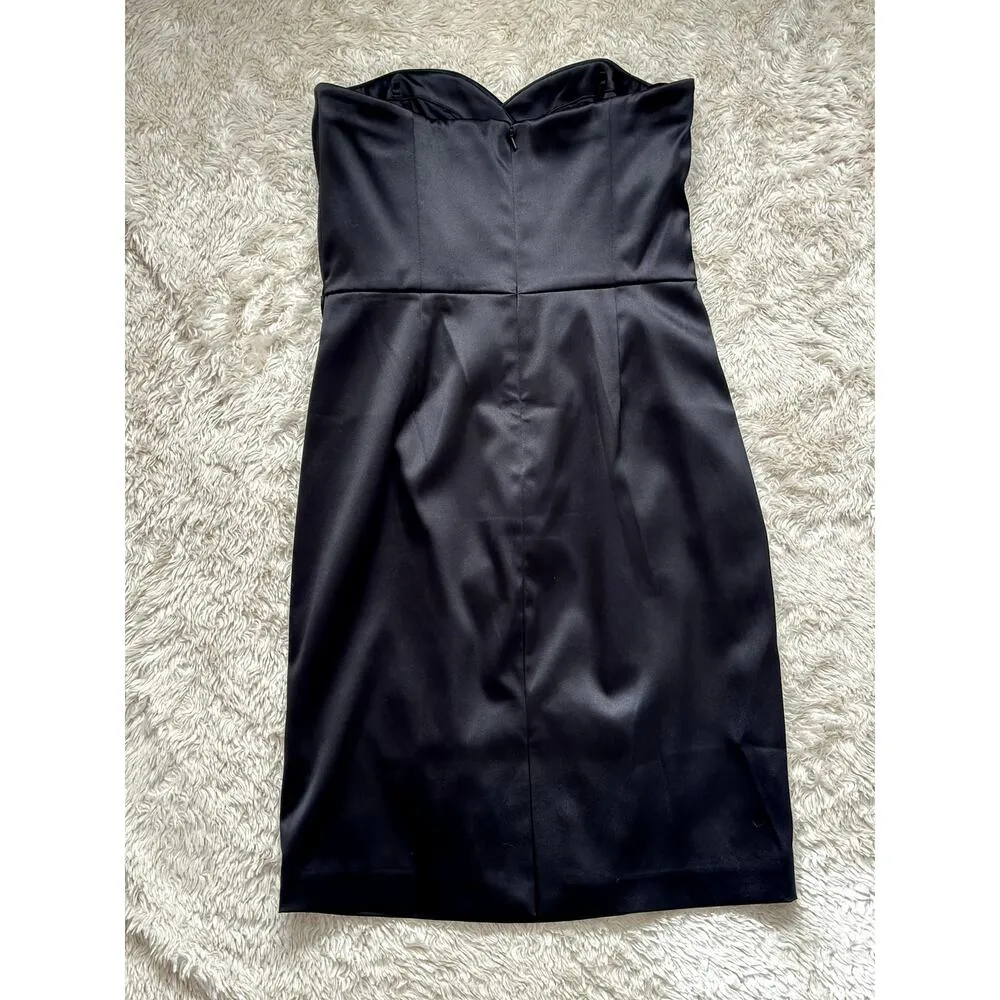 White House Black Market Sz 6 Black Satin Mini Strapless Dress Cocktail Formal - Image 4