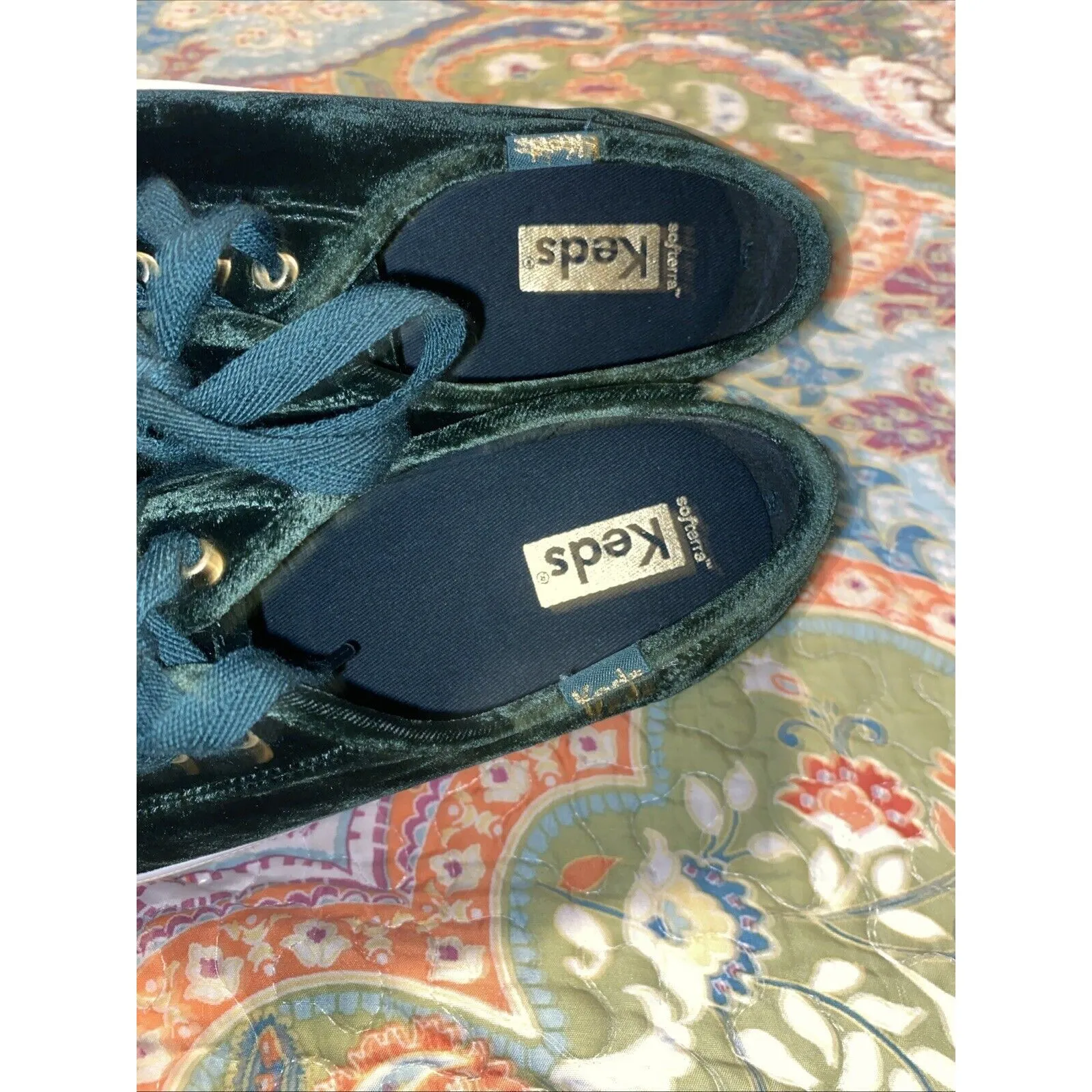 Keds Shoes Dark Green Velvet Womens Triple-Up Velvet Platform Sneakers Sz 8.5 - Image 7