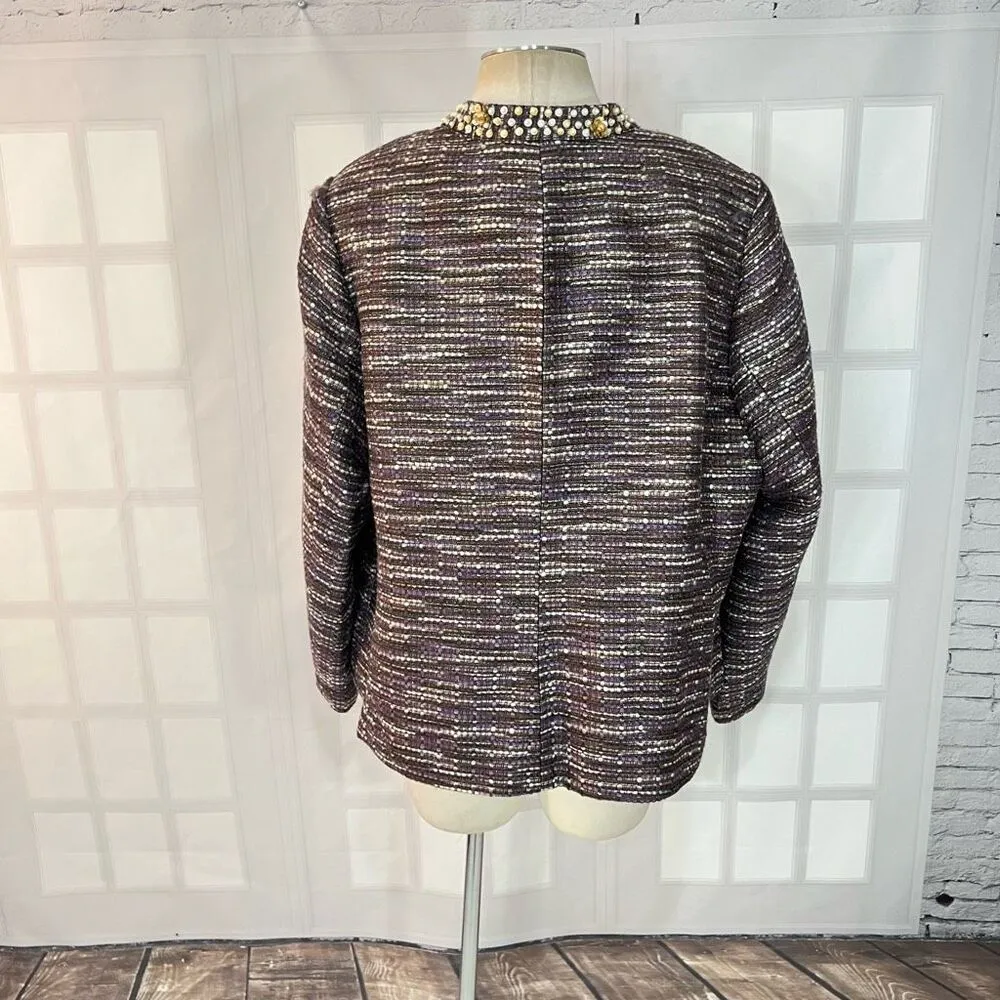 Lane Bryant NWT Purple Embellished Neckline Tweed Jacket Blazer Size 22 - Image 6