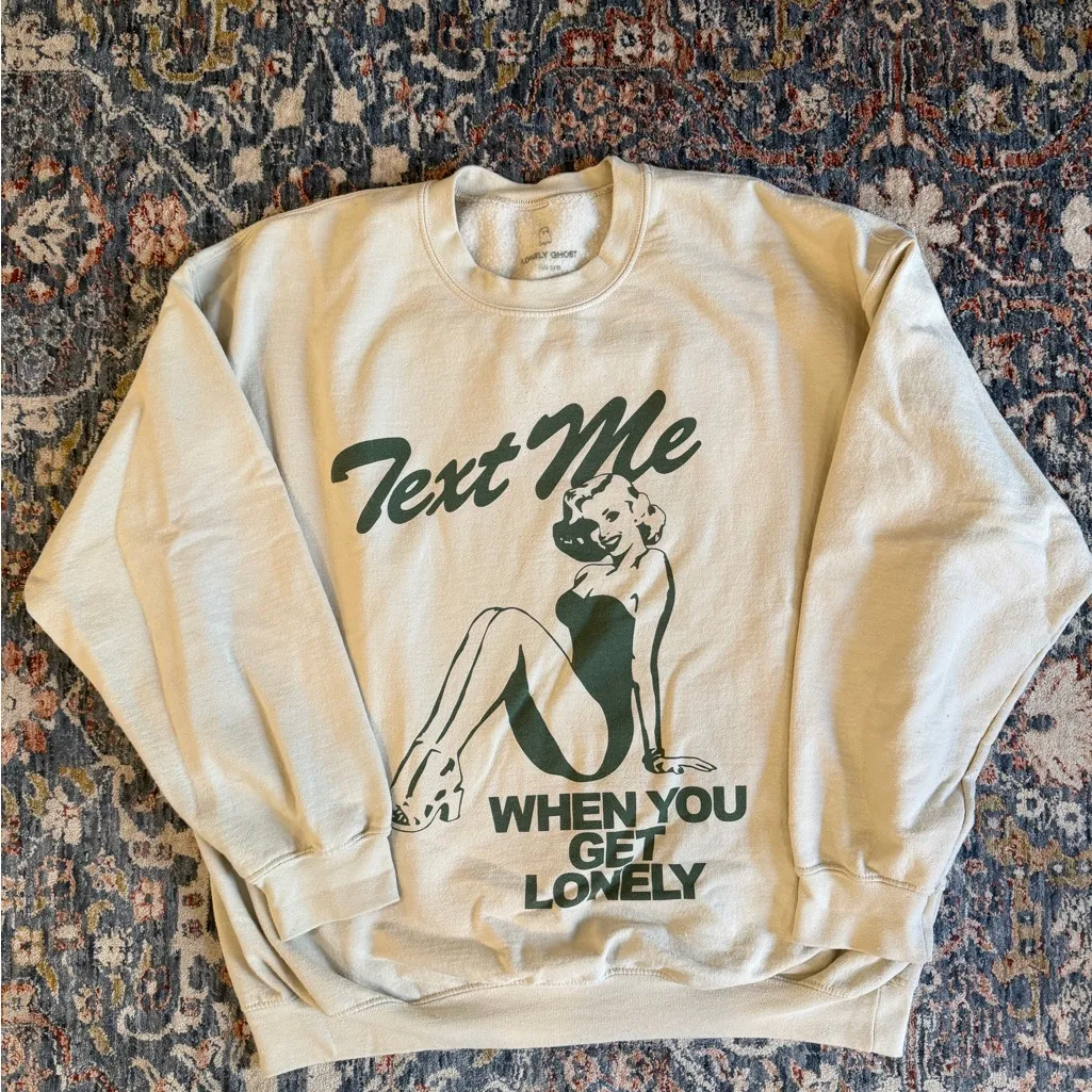 LONELY GHOST Cream and Green Graphic Sweatshirt - Image 2