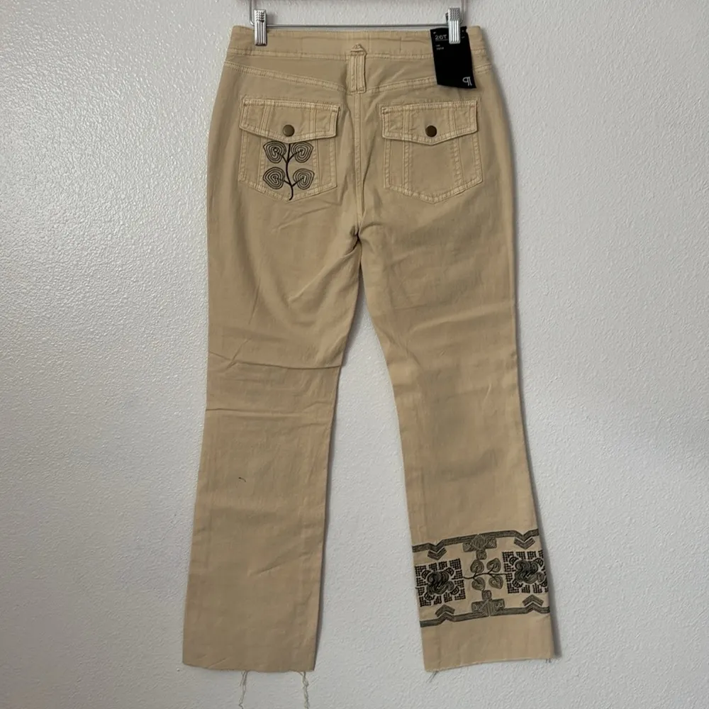 NWT Anthropologie 26T Pilcro Yaya Embroidered Mid-Rise Crop Flare Jeans in Cream - Image 13