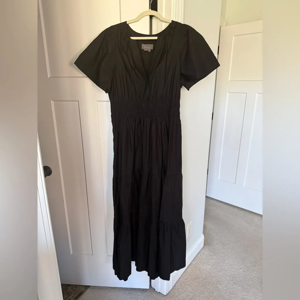 Anthropologie Somerset Black Maxi Dress Short Sleeve V Neck Cotton Pockets - Image 2