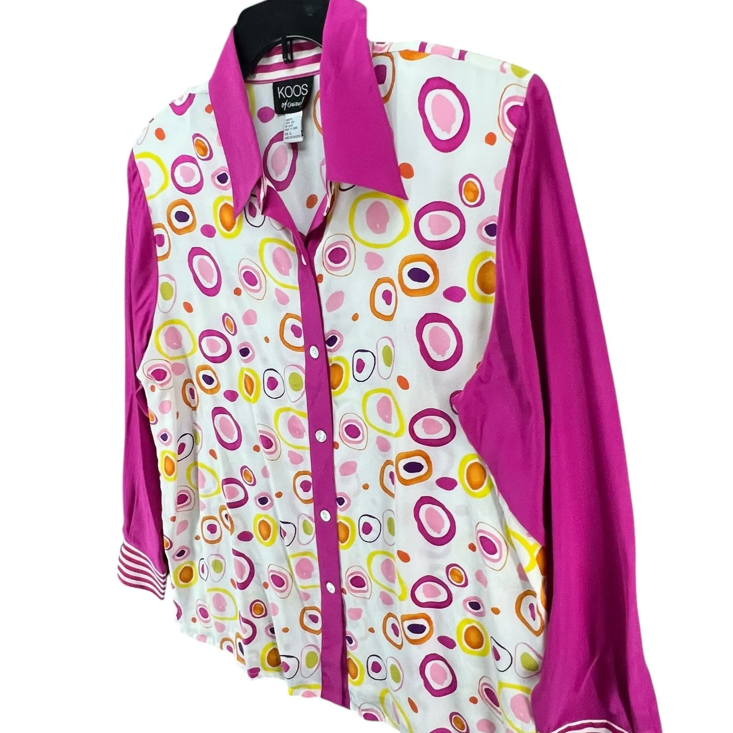 Koos Of Course Vintage Blouse Womens L Pink White Silk Abstract 90s Retro Top Size L - Image 2