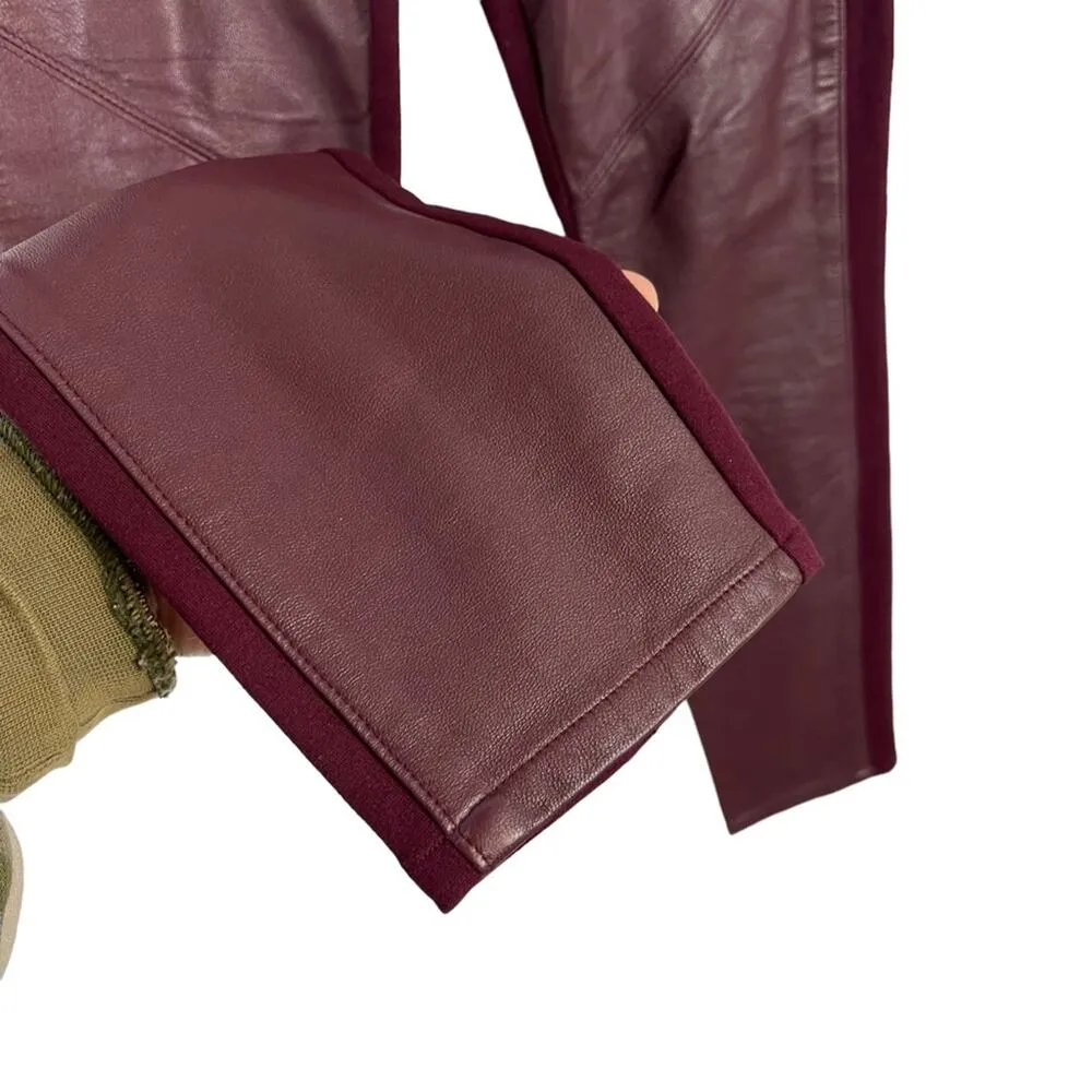 PAIGE Paloma Genuine Leather Panel Paloma Leggings Pants Burgundy Small - Image 5
