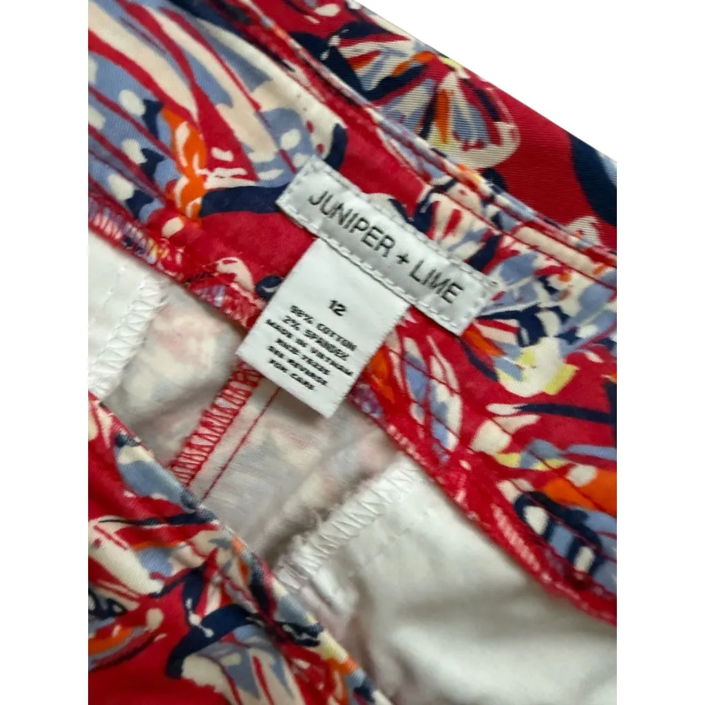 JUNIPER & LIME Cotton Blend Butterfly Print Shorts Size 12 Red - Image 3