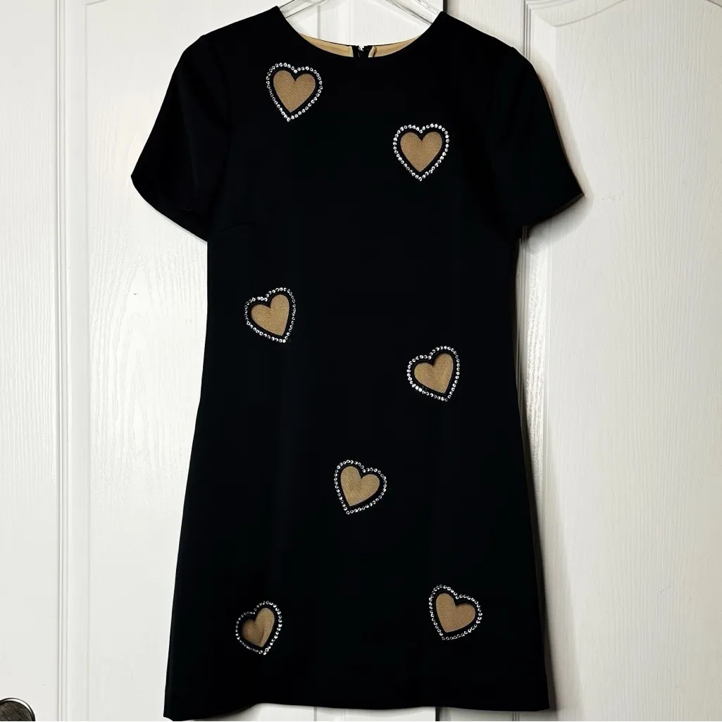 Alice + Olivia Clyde Crystal-Embellished Heart Shift Minidress Black Size 4 NWOT - Image 6