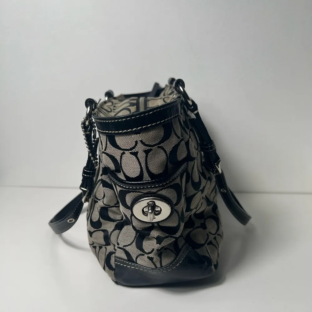 Coach CC Signature Monogram Logo Jacquard Stripe East West Satchel Bag Purse - Image 7