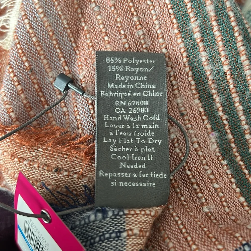 NWT Vince Camuto Plaid Woven Scarf in Orange and Blue New w/Tag - Image 4