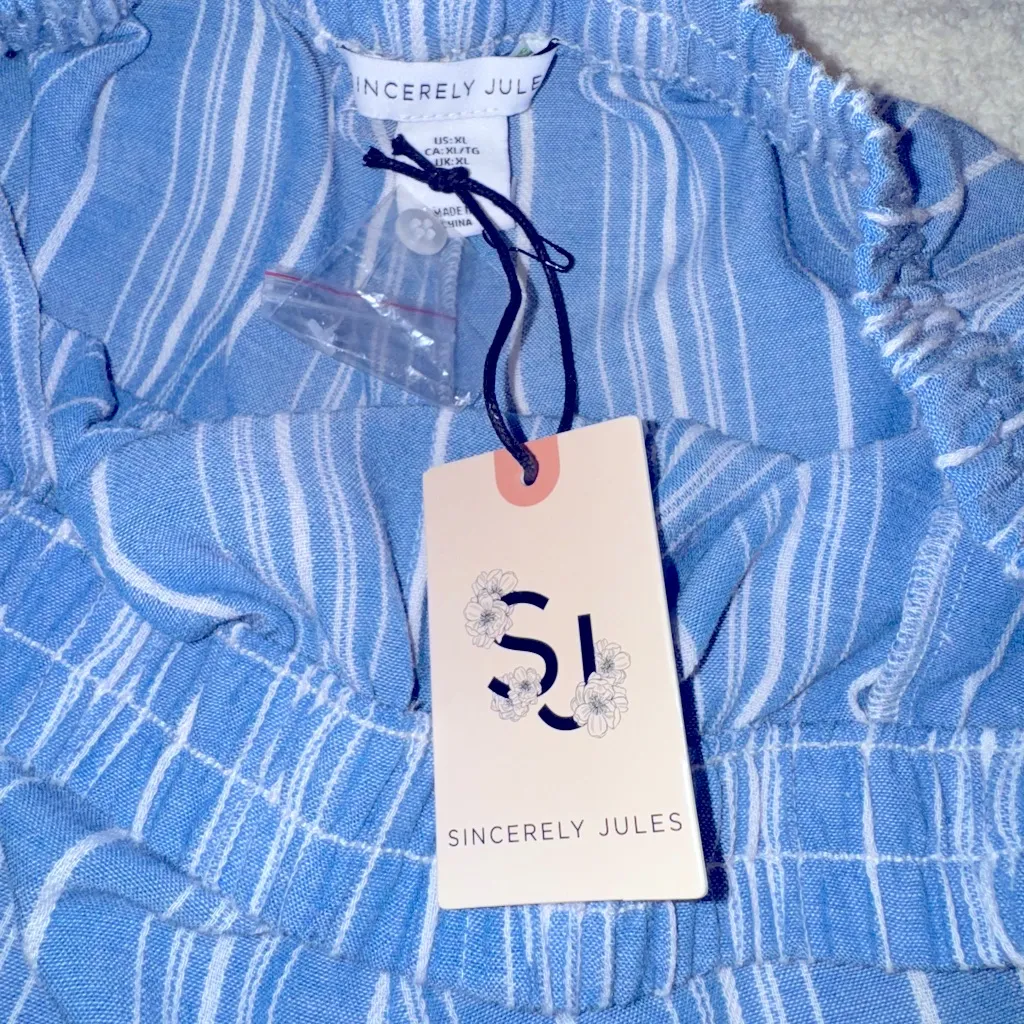 Sincerely Jules: Blue & White Stripped Wide leg Pants Size XL - Image 2