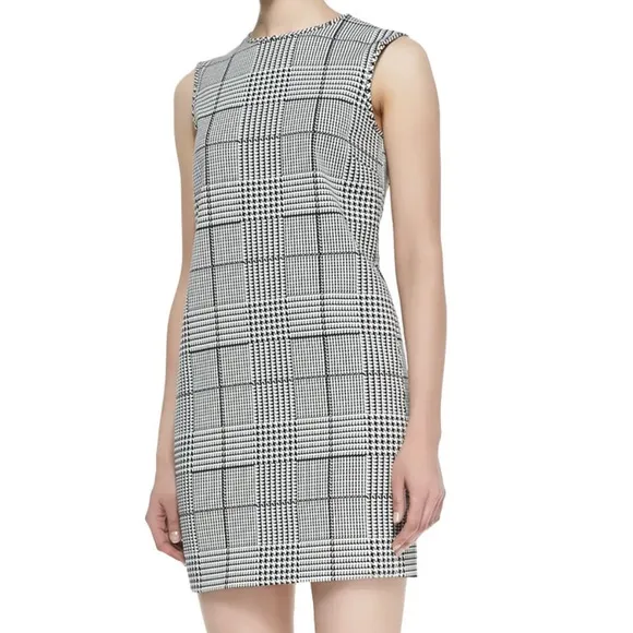 Theory Adraya Shift Dress Plaid Houndstooth Black White - Image 2