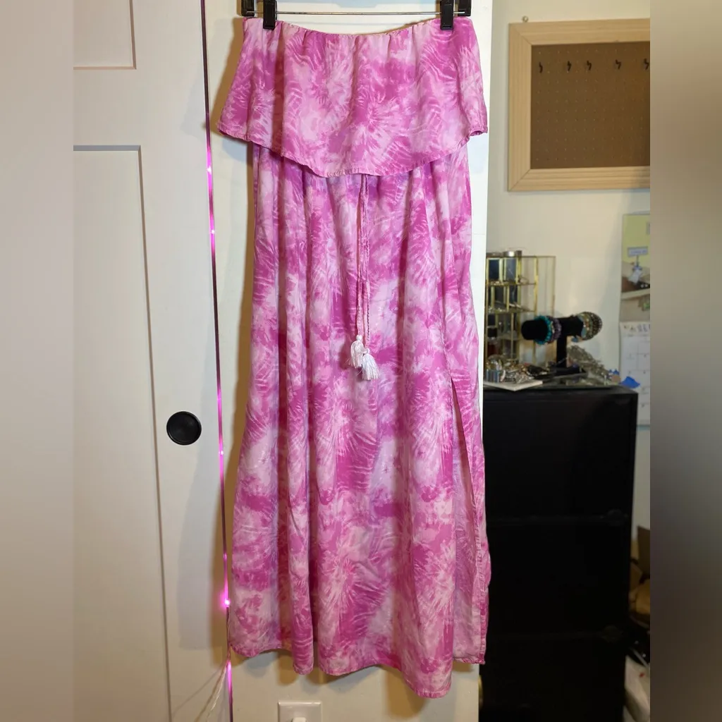 Japna Pink Tie Dye Strapless Sun Dress Large EUC - Image 2