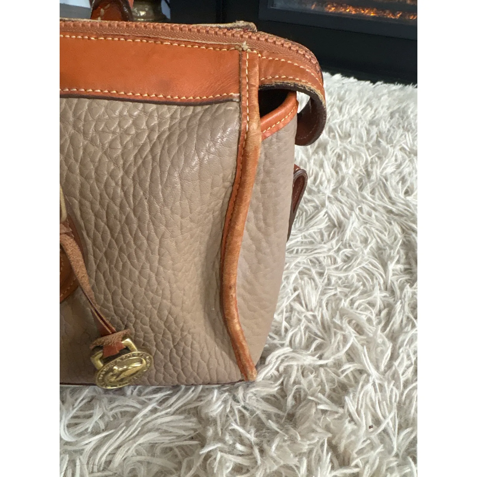 Vintage 80s Dooney Bourke All Weather Leather Satchel Tan Brown Made In USA - Image 8