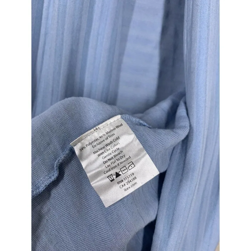 IBEX XS Open Front Knit Cardigan Sweater Merino Wool Blend Blue Textured… - Image 4