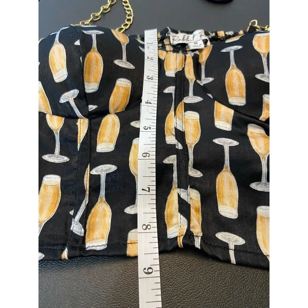 Rabbit Rose Bustier Crop Top Womens M Chain Strap Sweetheart Smock Pad Cup Party Size M - Image 7