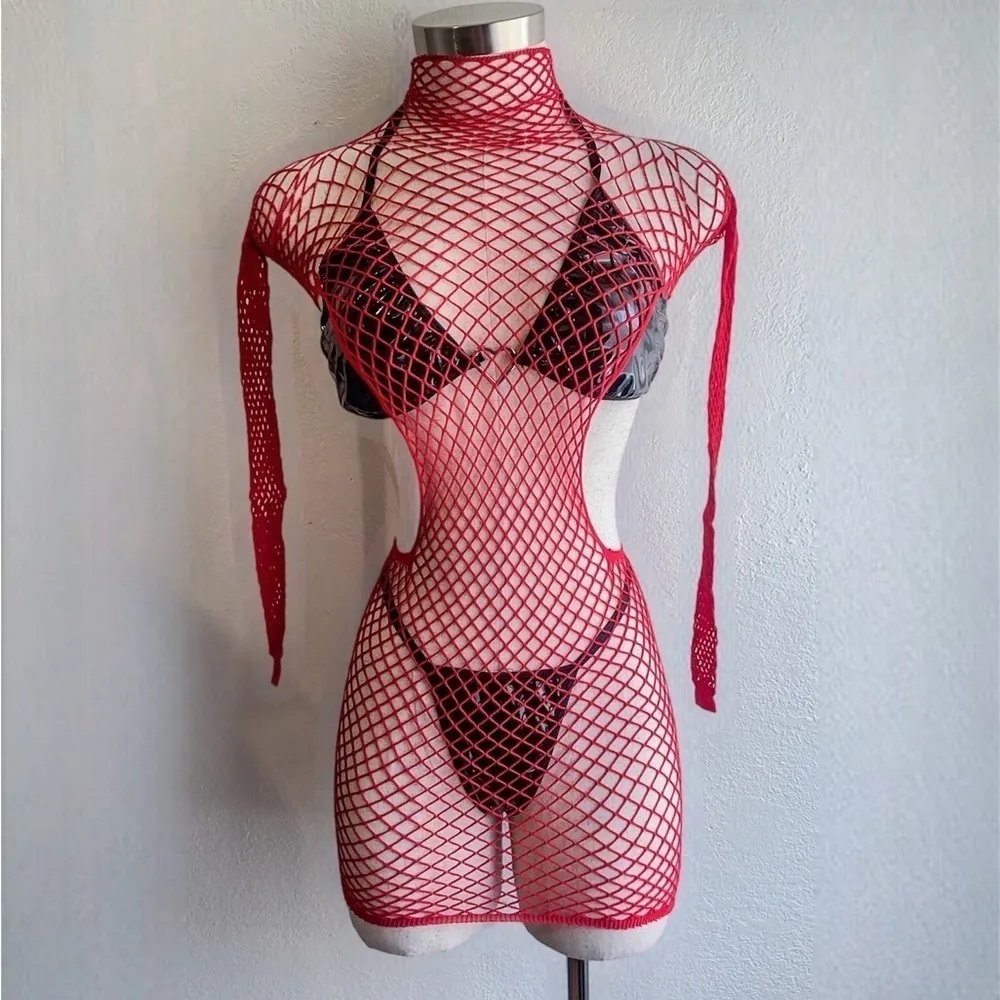 OPEN back fishnet dress Red - Image 6