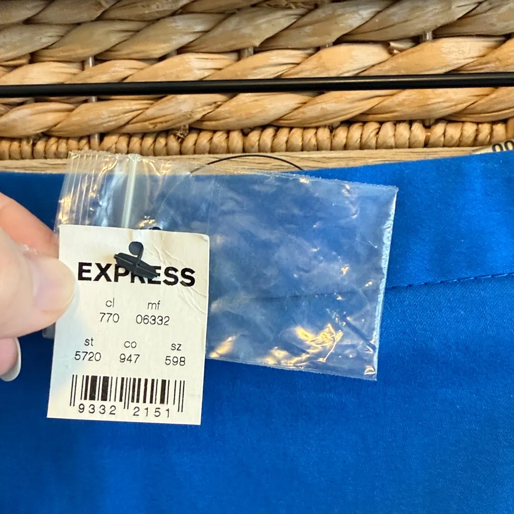 NWT Express Cotton Sateen Cobalt Blue Woven Natural Waist Pencil Skirt, 00 - Image 2