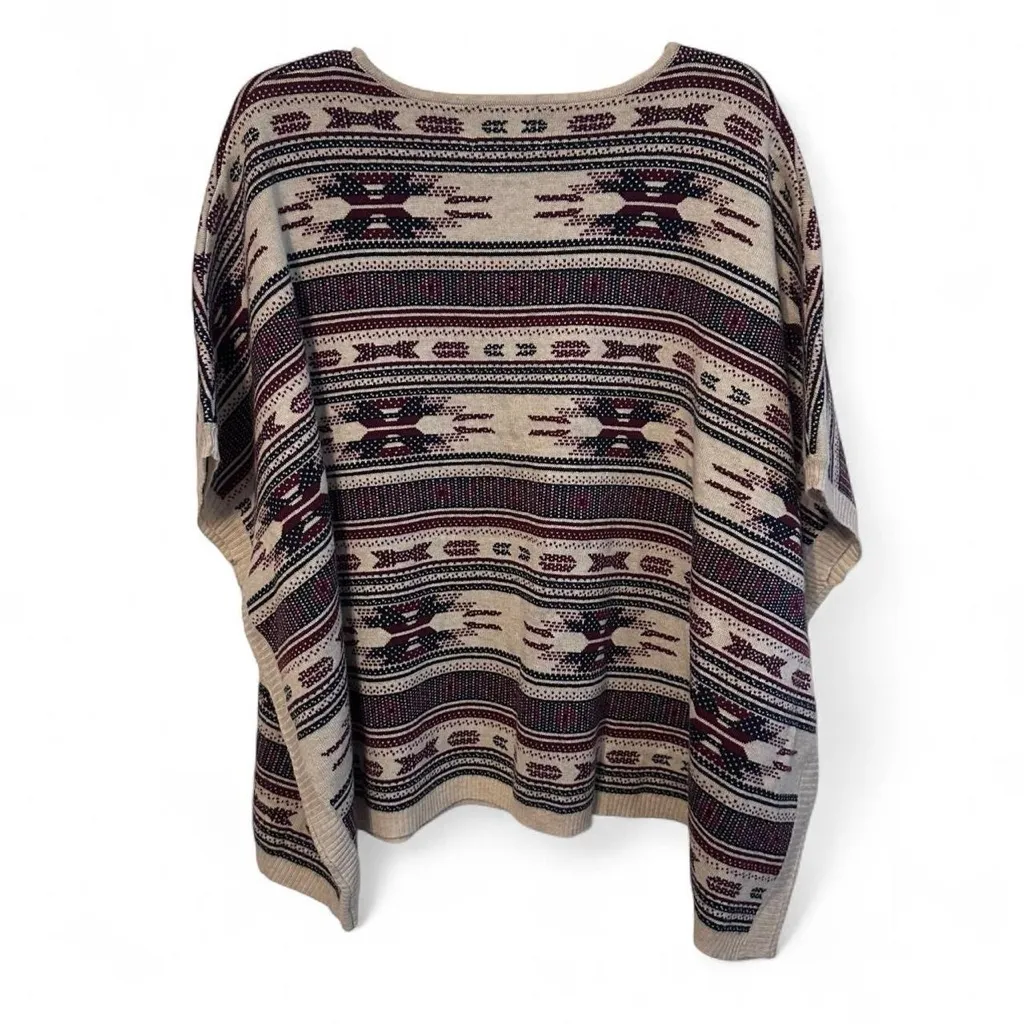 Skies Are Blue Pullover Poncho Womens Cape Shawl Geometric Aztec Boho OS - Image 2