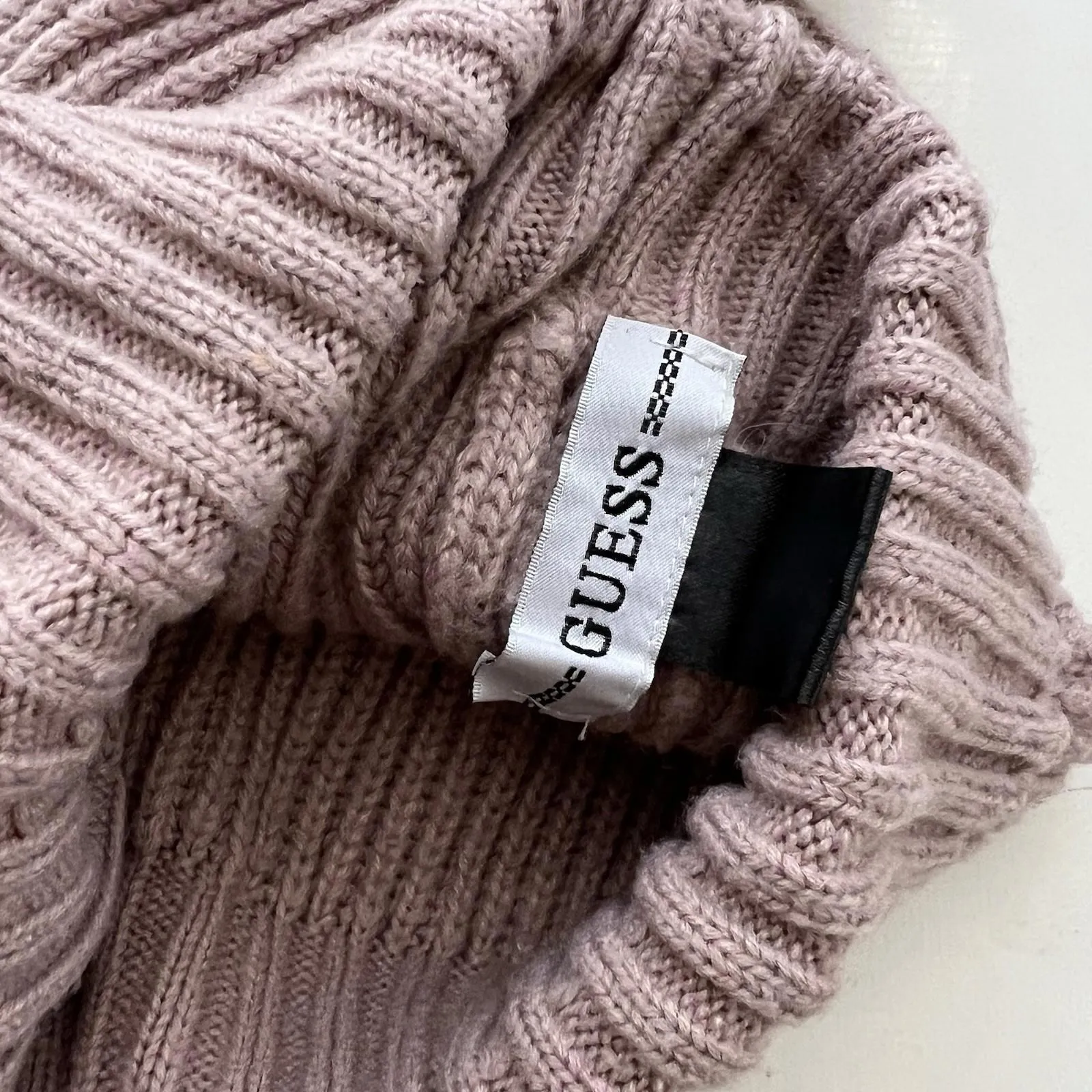 GUESS Blush Knit Pom Pom Beanie Hat Ribbed Mauve Pink Winter Cap women's - Image 5