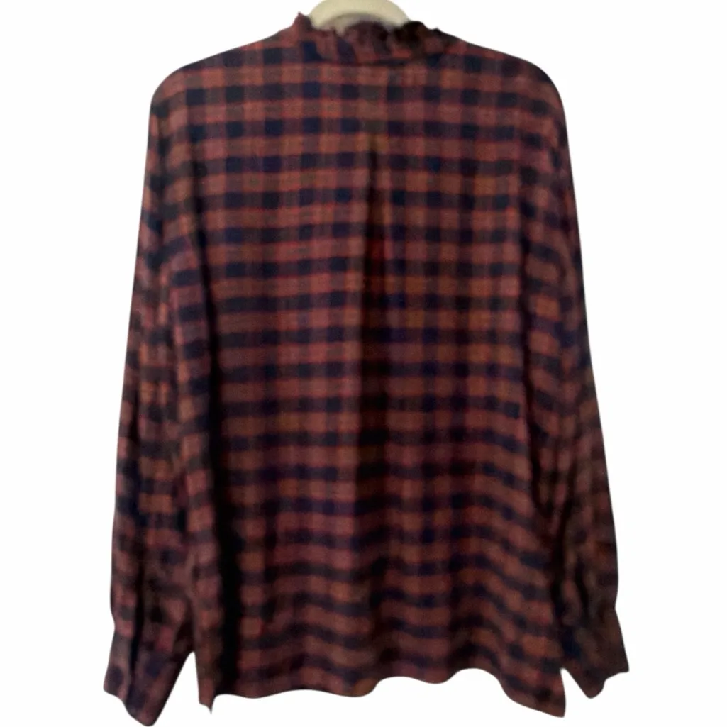 Rails Shirt Andi Navy Fuschia Plaid‎ Button Down Flannel Ruffle size medium - Image 5