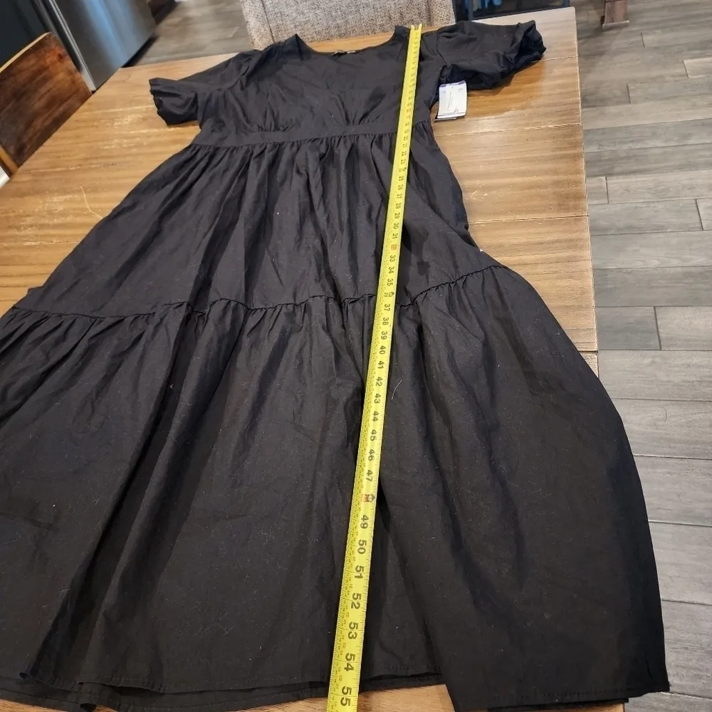 French Connection cotton Puff Sleeve black poplin cottagecore Maxi Dress xxl nwt - Image 6