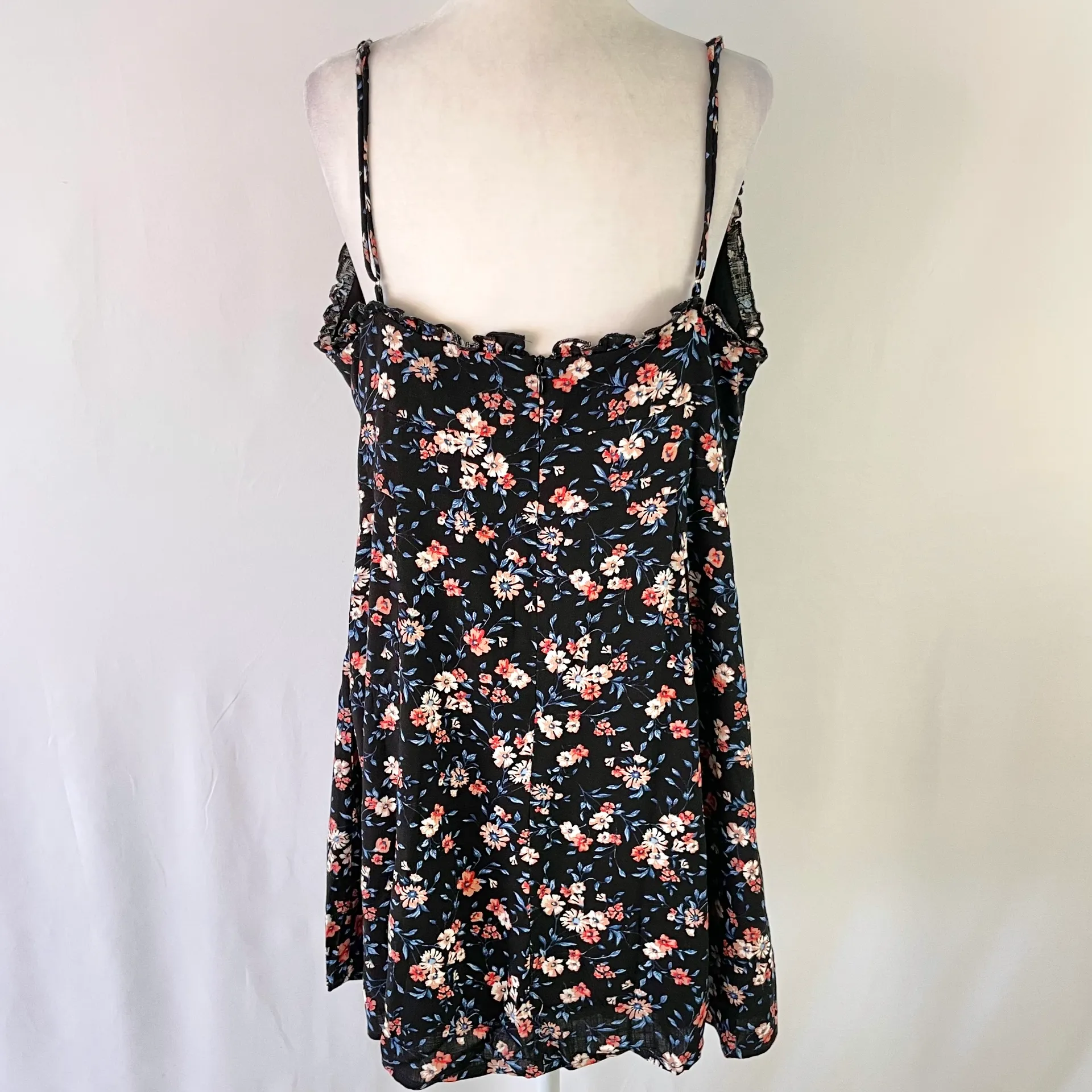 New  Floral Print Button Front Mini Dress Black Pink Blue - Image 12