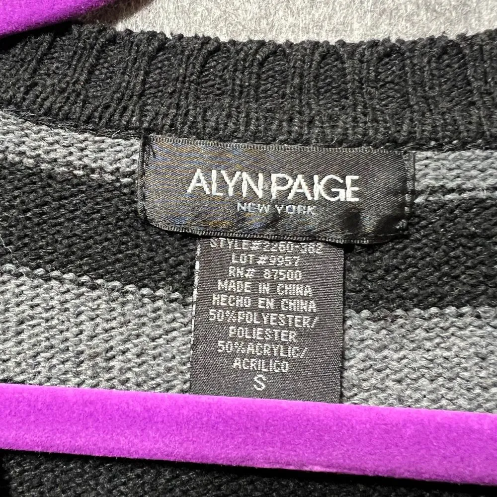 Alyn Paige Black Gray Striped Knit Sweater Dress 3/4 Sleeve Scoop Neck Size S‎ - Image 4