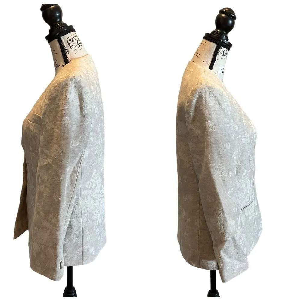 Jos. A. Bank Women Suit Jacket Blazer Beige Floral Tapestry Size 6 Cotton Linen - Image 3