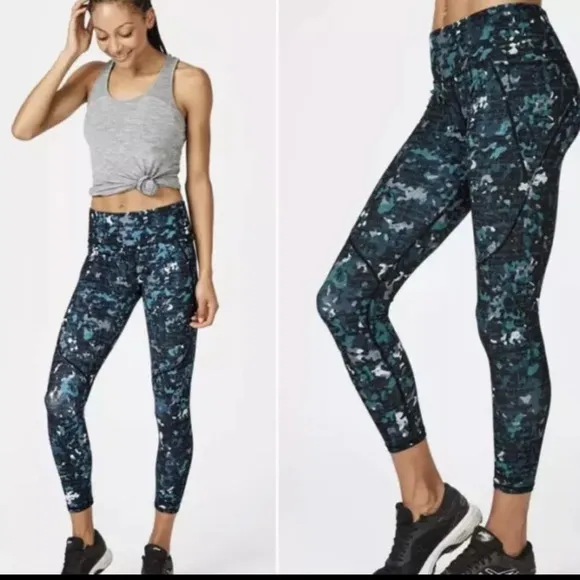 Sweaty Betty Full Length Power Yoga Sporty Leggings Green Deep Lake Camo Size XS - Image 2