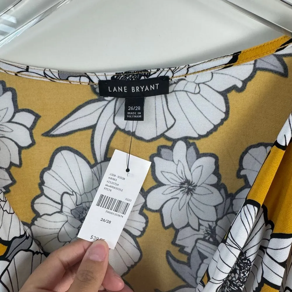 Lane Bryant Yellow Floral Cowl Neck Blouse NWT 26/28 - Image 7