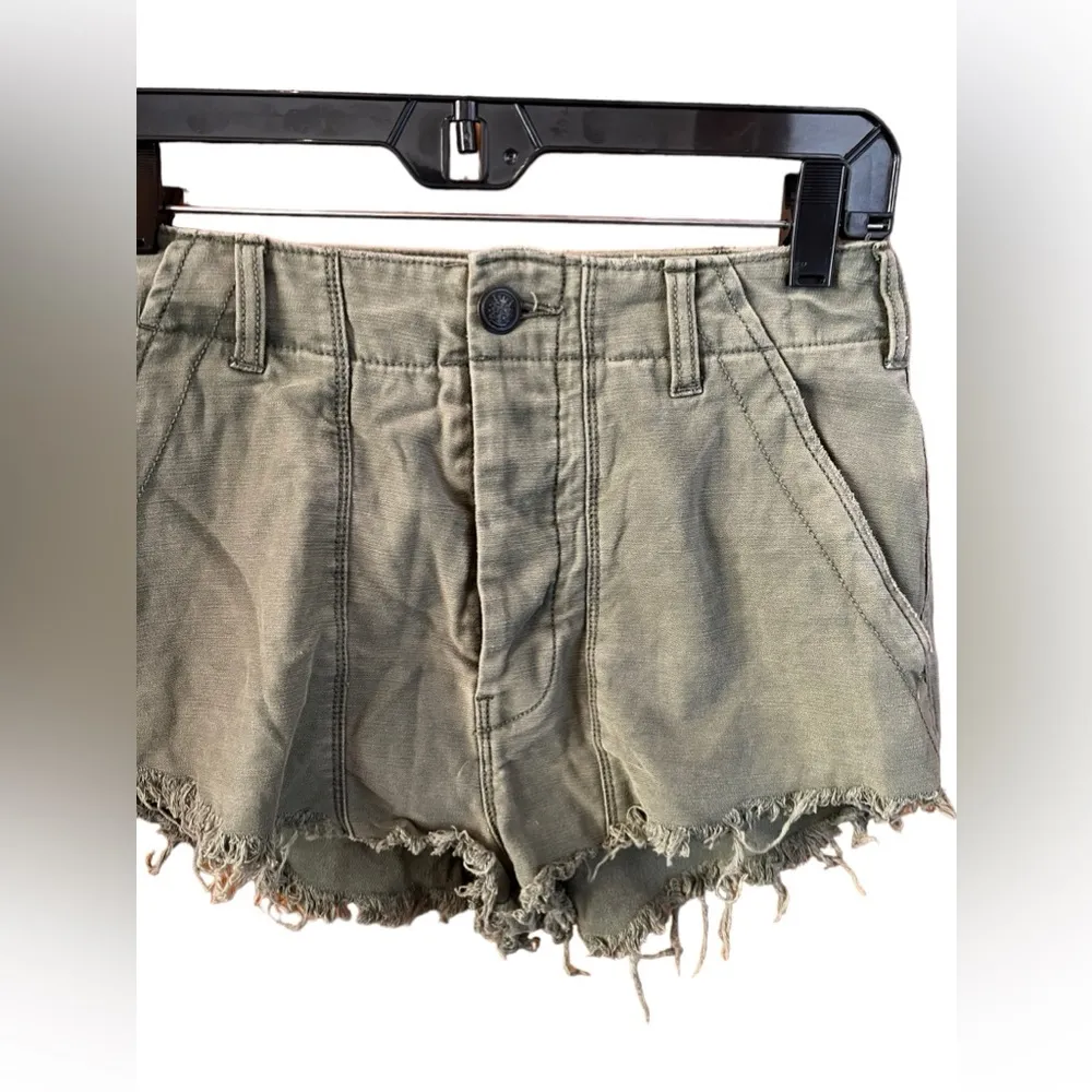Free People Womens Raw & Patched Standoff Cutoff Shorts Cotton Olive Green Sz 4 - Image 5