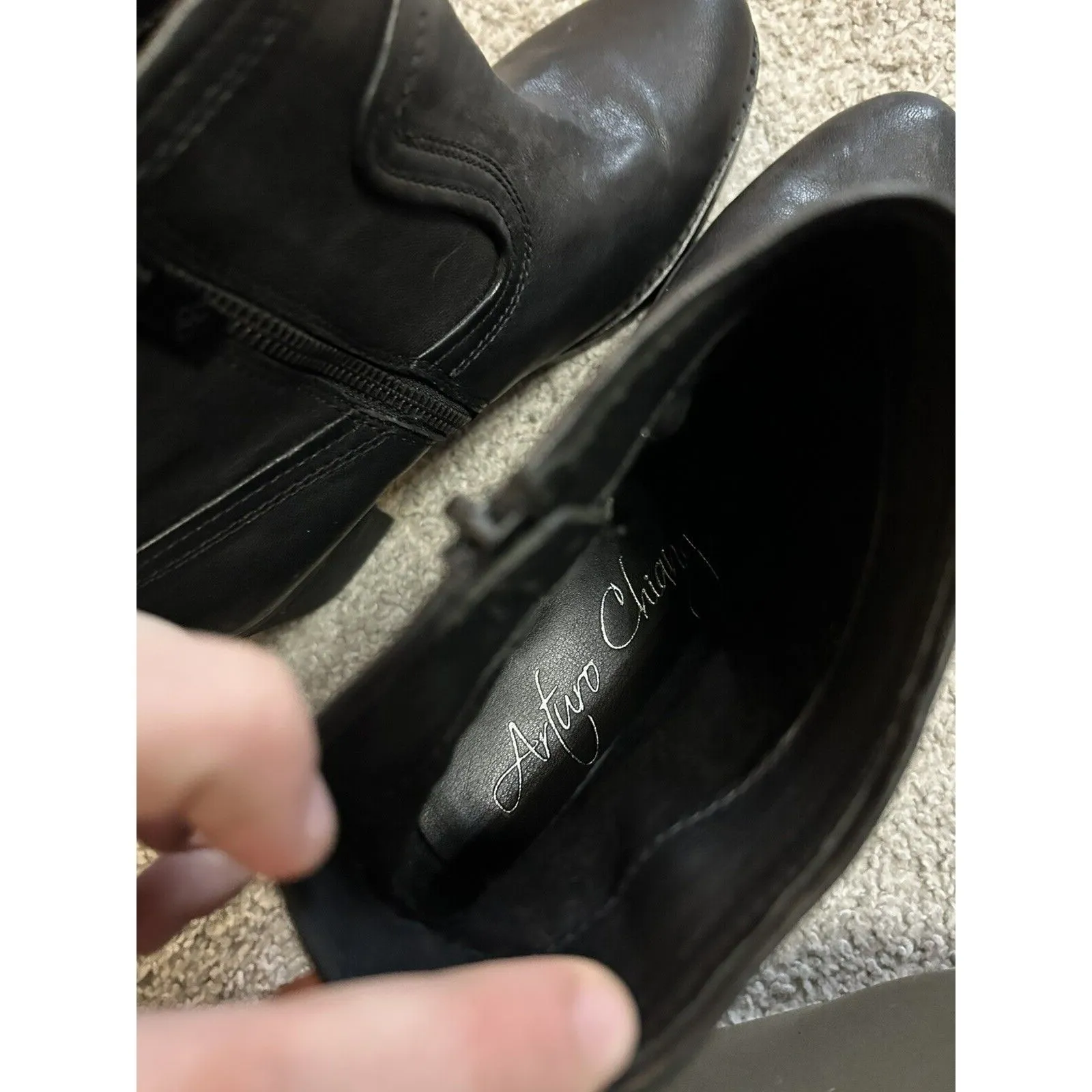 ARTURO CHANG Black Leather Chunky Heel‎ Zipper Ankle Boot Sz 7.5 - Image 7