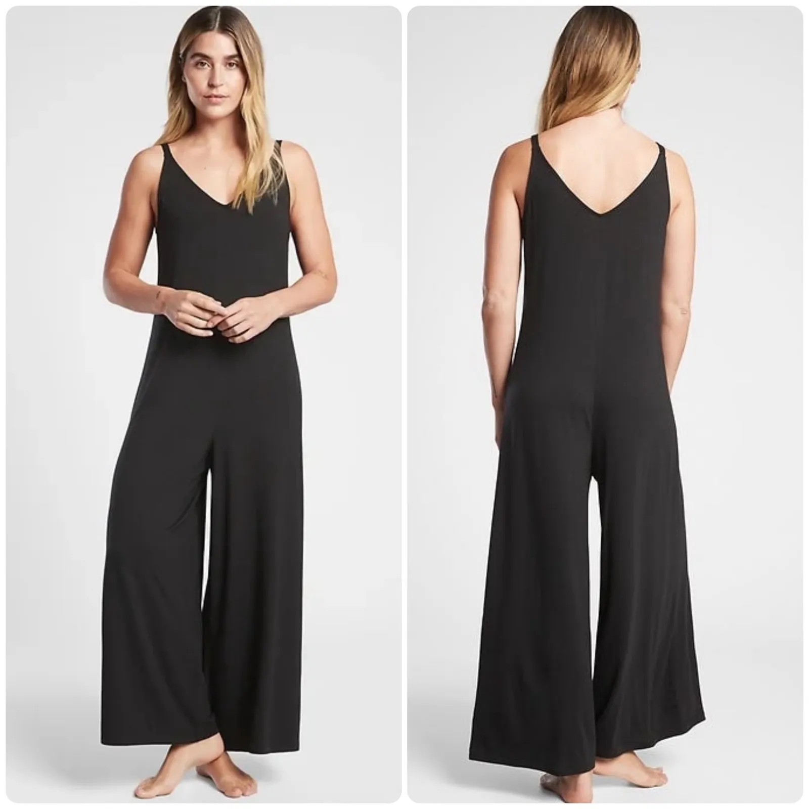 Athleta Womens Nightime Bliss Sleep V Neck Romper Lounge Wide Leg Jumpsuit 2X - Image 2