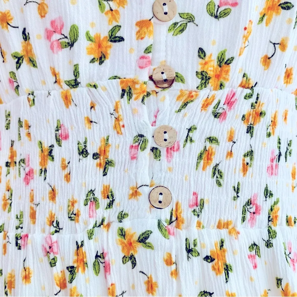 Reborn J White Pink & Yellow Floral Print Pleated Dress. Size 1X - Image 3