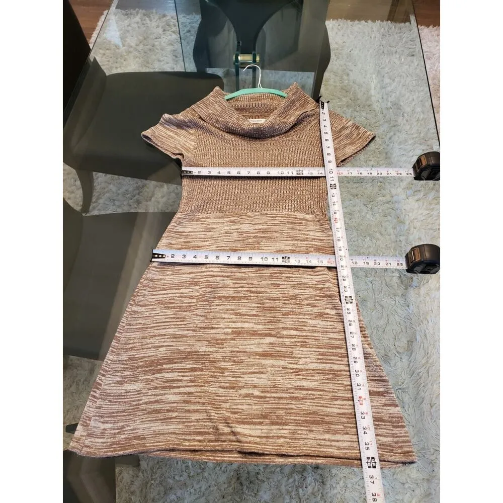 Calvin Klein Women's Beige Knit Space Dye Short Sleeve Cowl Neck Sweater Dress S - Image 9