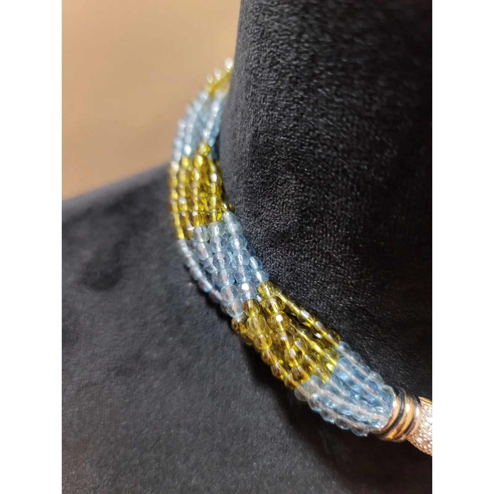 Women's Multi Strand Blue Yellow Beaded Necklace With Pave Hook Clasp - Image 5