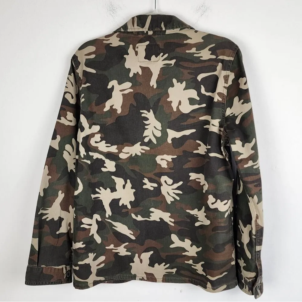 Sanctuary Camo Utility Jacket Shacket Pockets Stretch Button Front Size M - Image 4