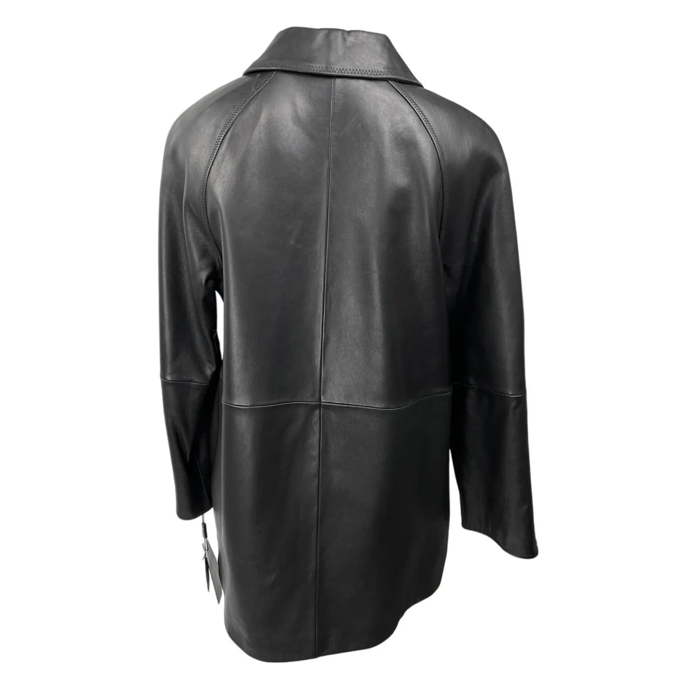 NEW Ellen Tracy Black Leather Button Up Collar Long Sleeve Blazer Coat Jacket M - Image 2