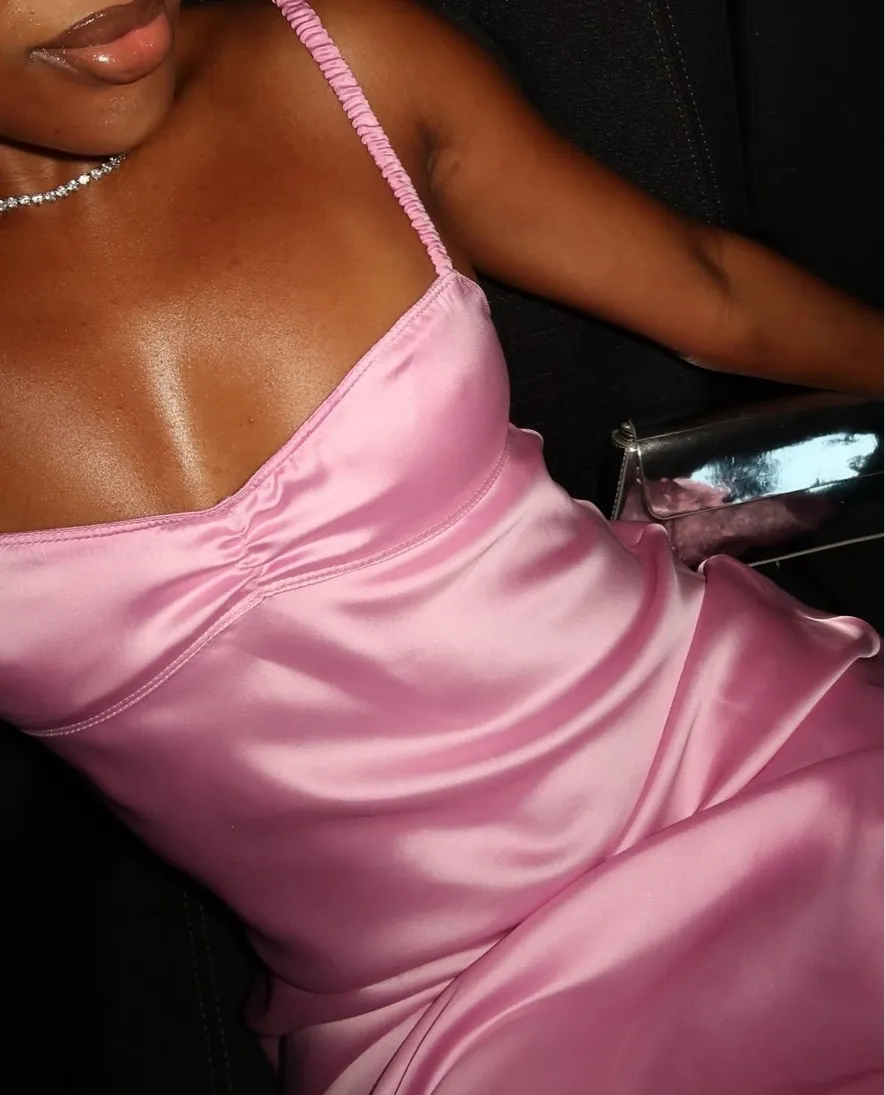 dress maxi midi Light Pink satin effect wedding party cocktail - Image 20