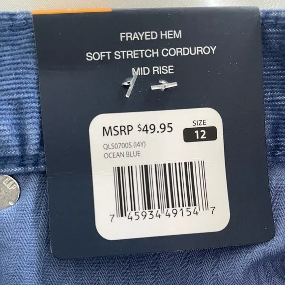 NWT Gap Blue Corduroy‎ Fray Hem Mid Rise Shorts Size 12 - Image 5