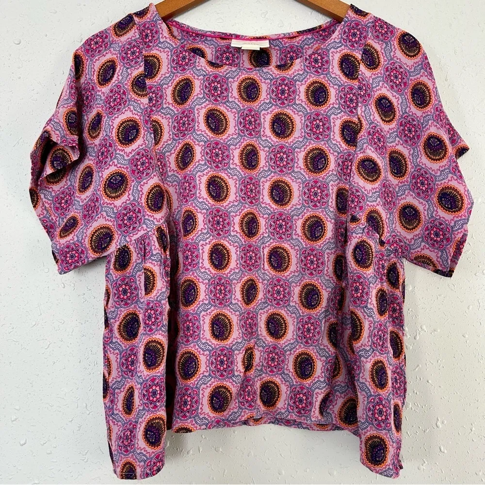 Maeve Anthropologie Pink Purple Milla Medallion Short Sleeve Blouse Boho Small - Image 2