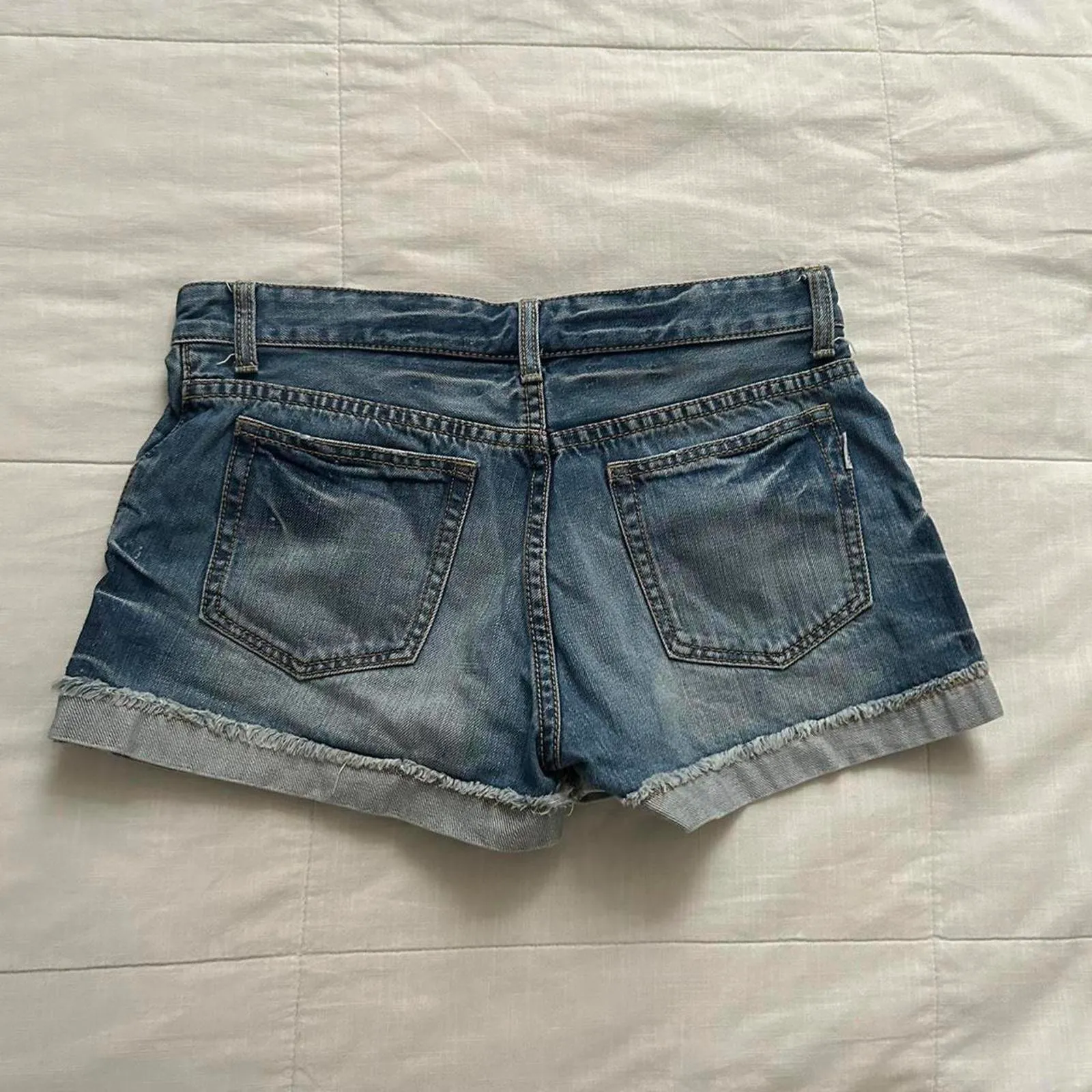 Japanese brand blue denim shorts with red star print Size xs - Image 6
