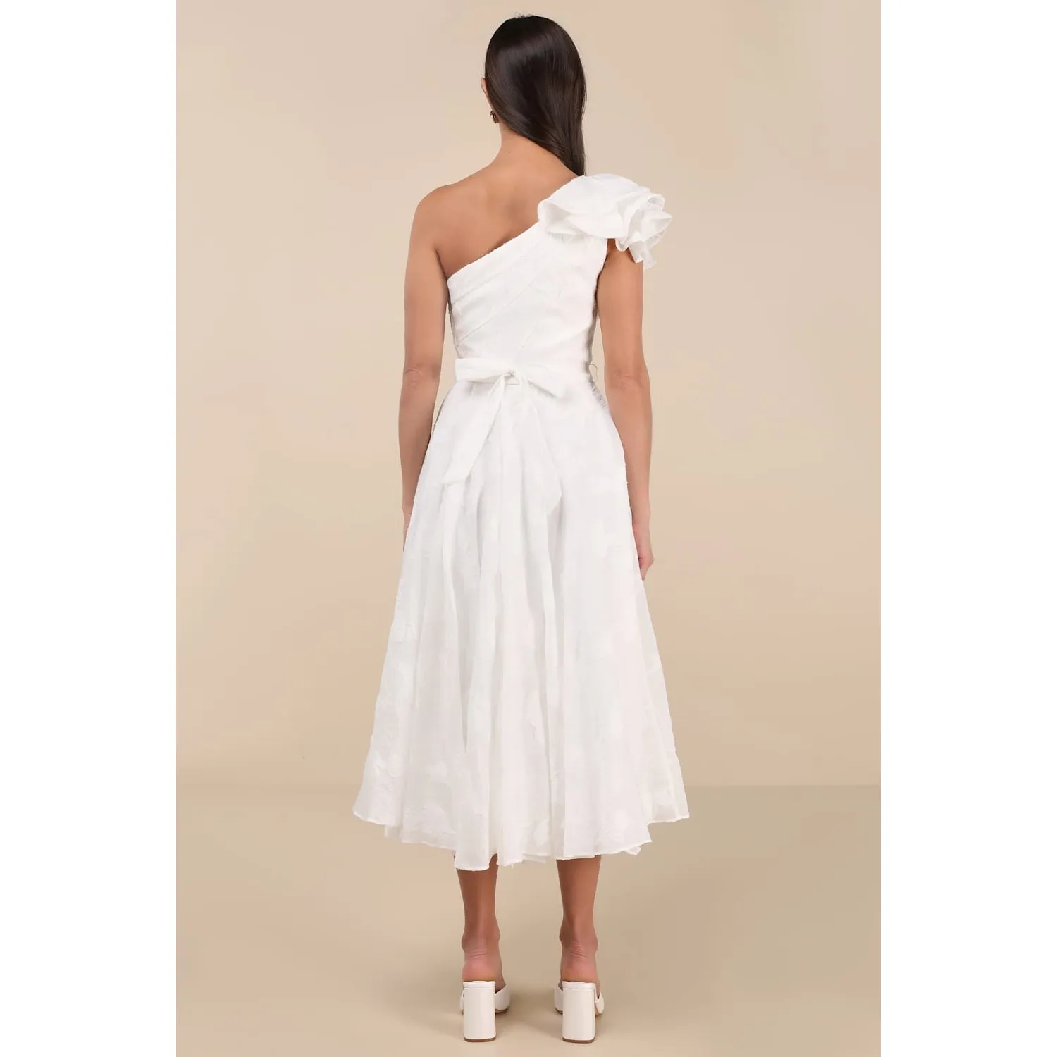 NWT Lulus Sweet Definition White Burnout Ruffled One-Shoulder Midi Dress Size XL - Image 3