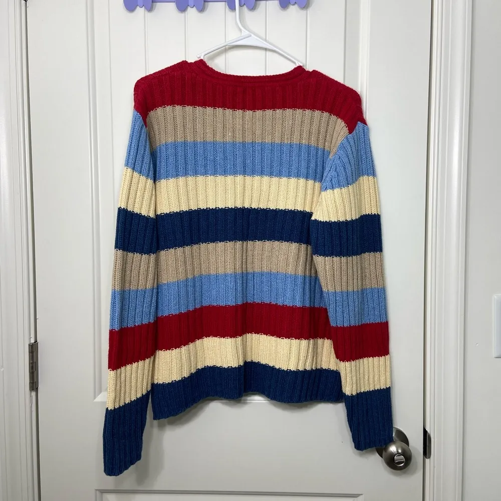 EUC Liz Claiborne women’s red blue cream striped thick knit cotton sweater large - Image 4