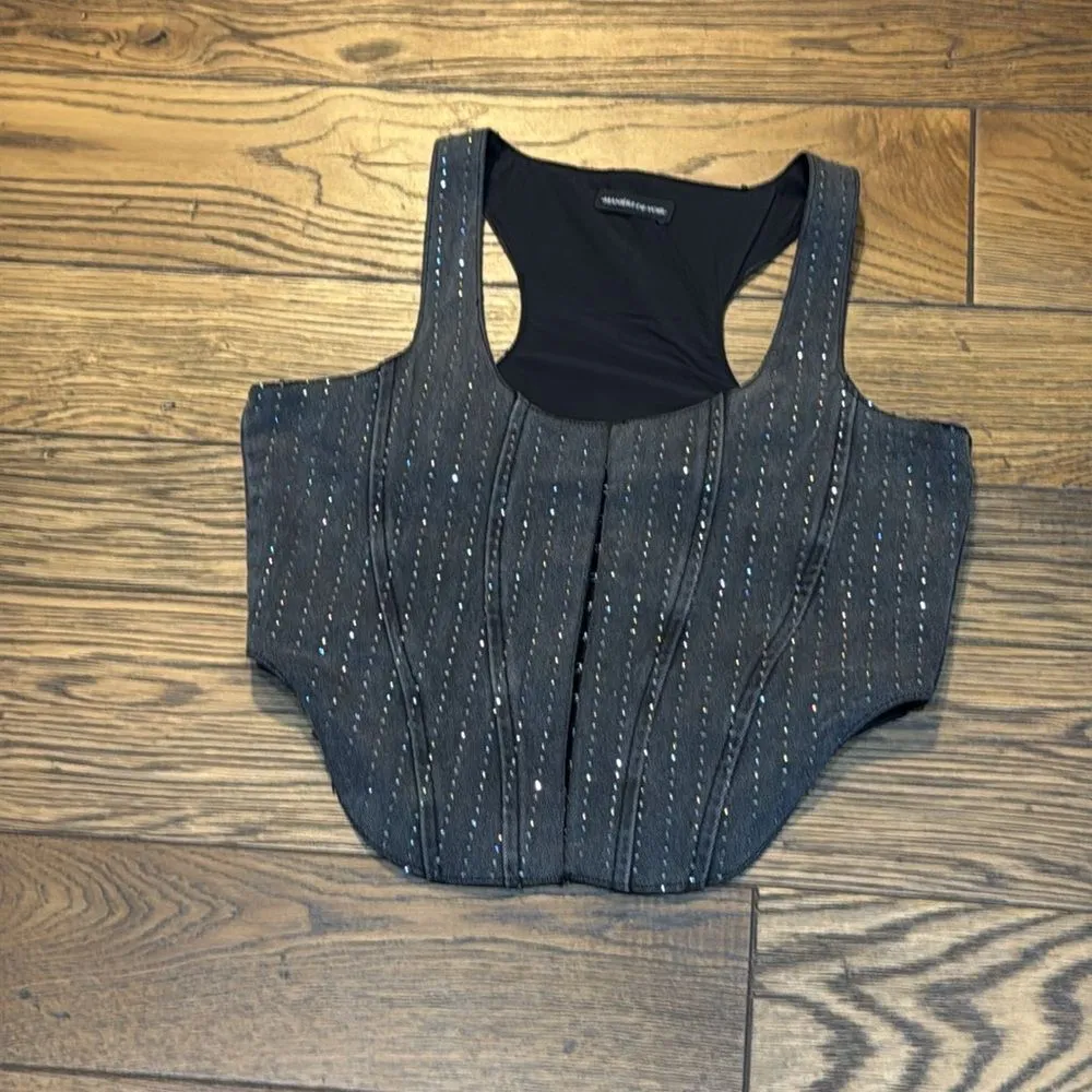 Maniere De Voir Rhinestone denim‎ corset C25 - Image 3
