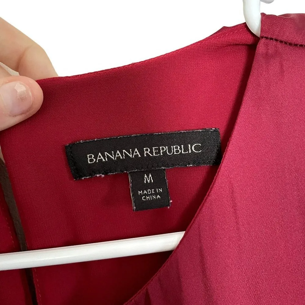 Banana Republic deep red ruched dress flowy style long sleeves winter christmas - Image 4